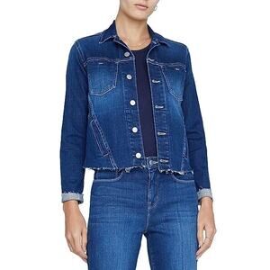 L’AGENCE Janelle Stretch Denim Jacket Slim Fit Raw Edge Medium Wash